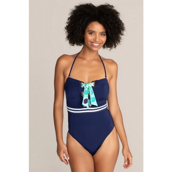 💕TRINA TURK💕 Made in the Shade Bandeau One-Piece Swimsuit Lace Up 0 NWT - Picture 2 of 12